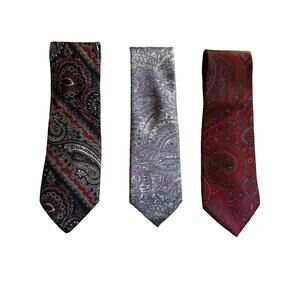 Vintage All Silk Brand Set of Three 90s Paisley Neckties in Red, Blue and Lilac